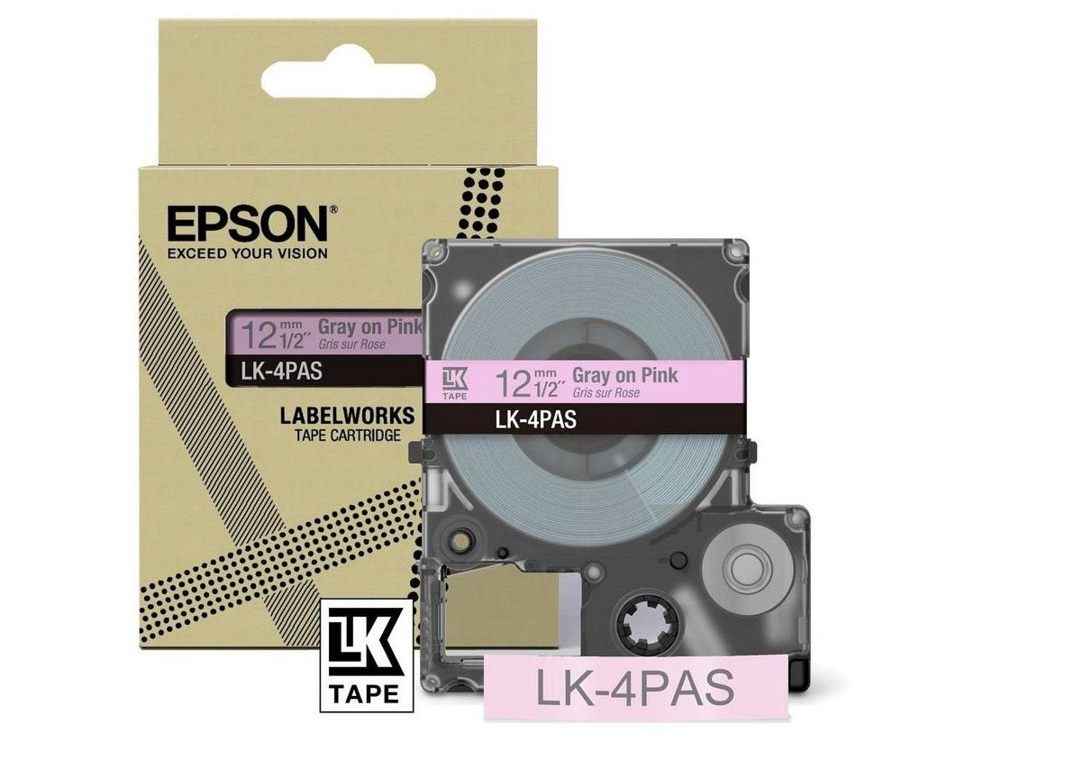 Epson LK-4PAS Gray on Soft Pink Tape Cartridge 12mm - C53S672103 - ONE CLICK SUPPLIES