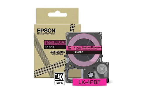 Epson LK-4PBF Black on Fluorescent Pink Tape Cartridge 12mm - C53S672100 - ONE CLICK SUPPLIES