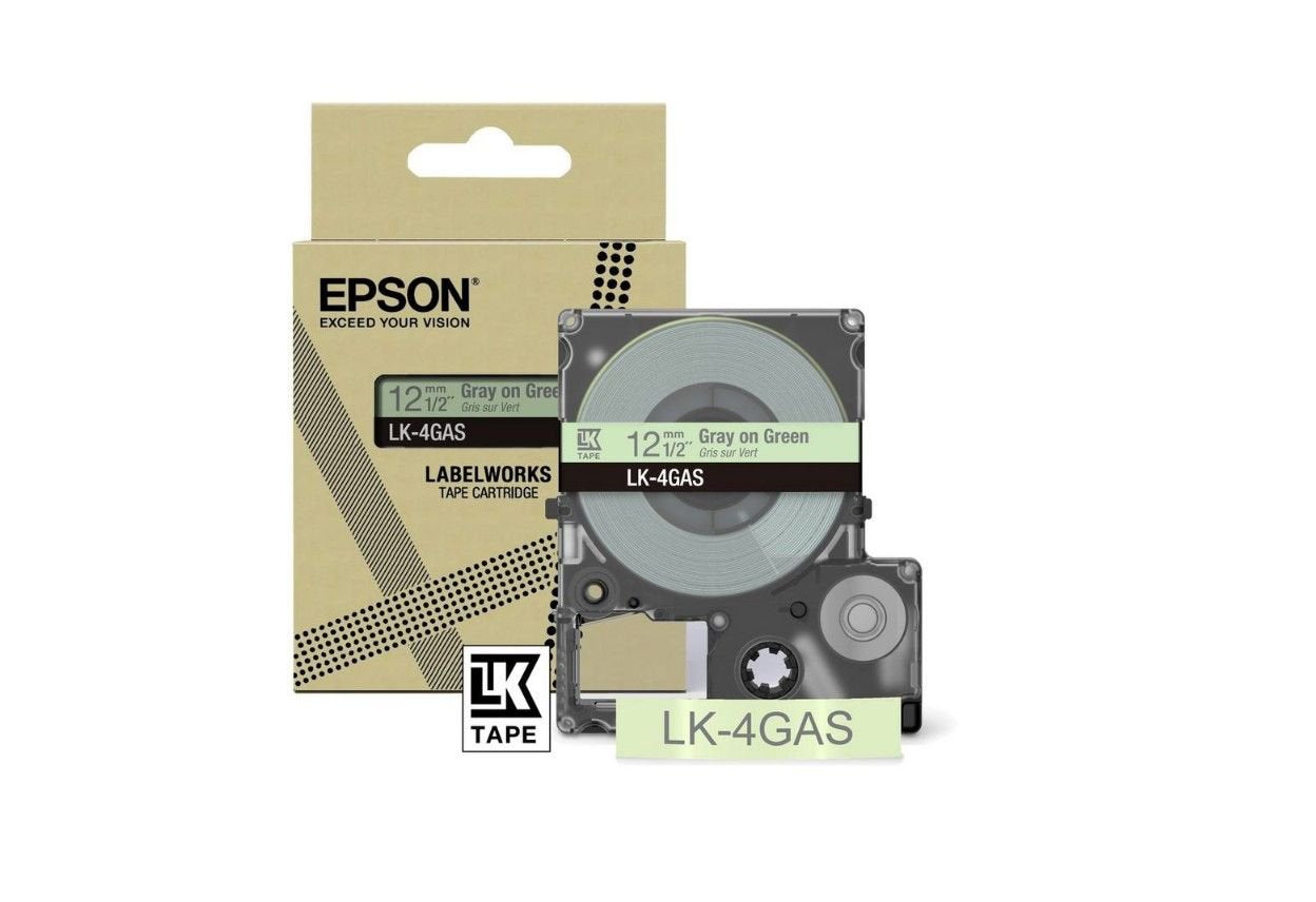 Epson LK-4GAS Gray on Soft Green Tape Cartridge 12mm - C53S672105 - ONE CLICK SUPPLIES