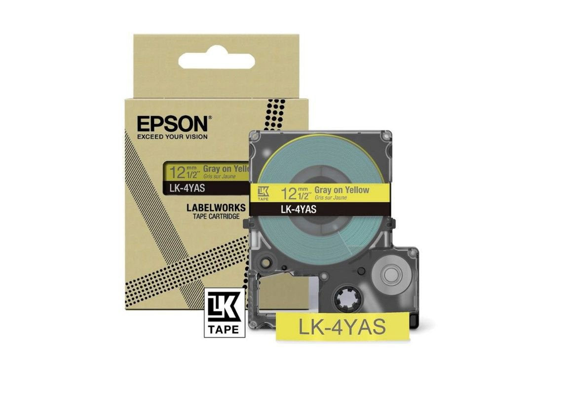 Epson LK-4YAS Gray on Soft Yellow Tape Cartridge 12mm - C53S672104 - ONE CLICK SUPPLIES