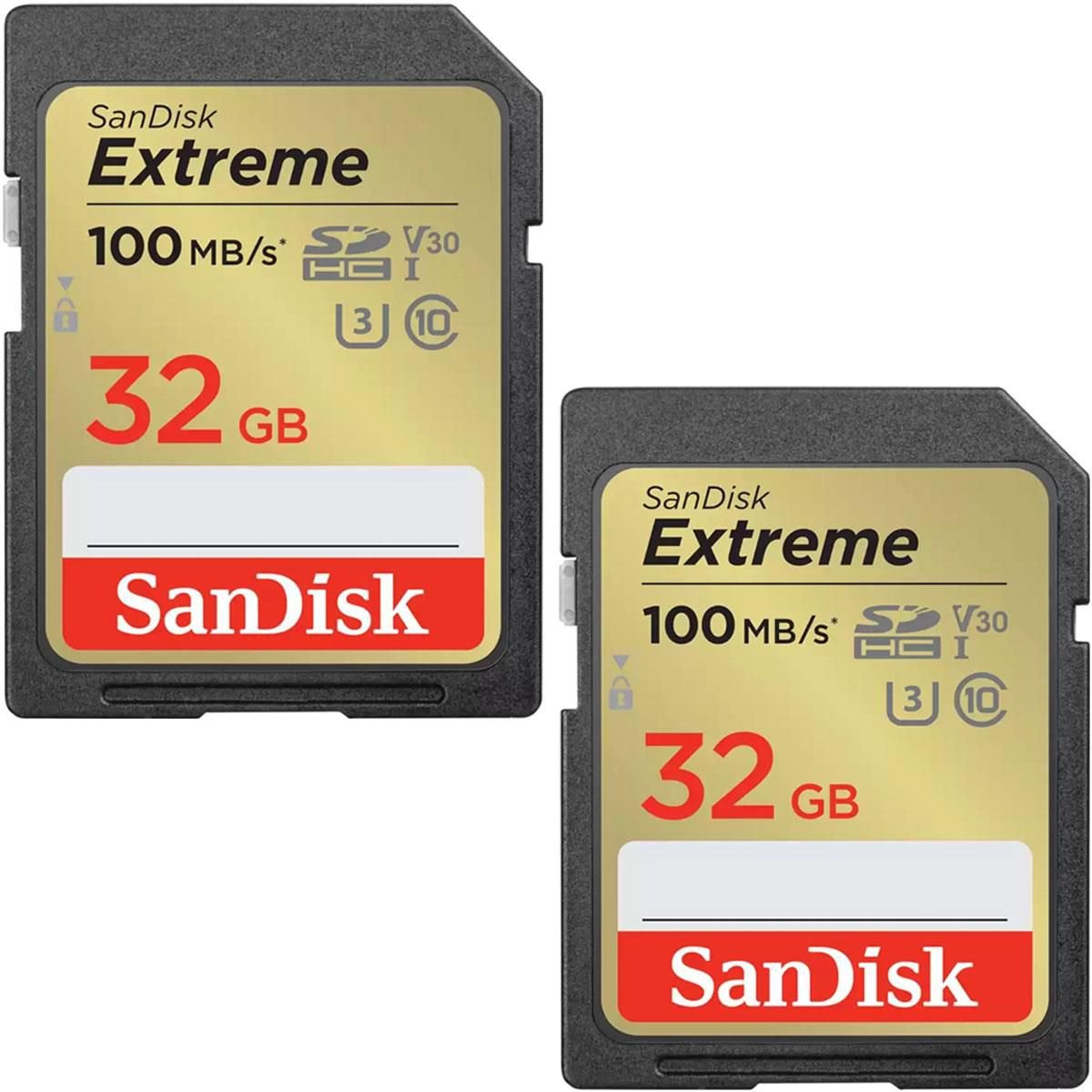 SanDisk Extreme 32GB SDHC Memory Card 2 Pack - ONE CLICK SUPPLIES