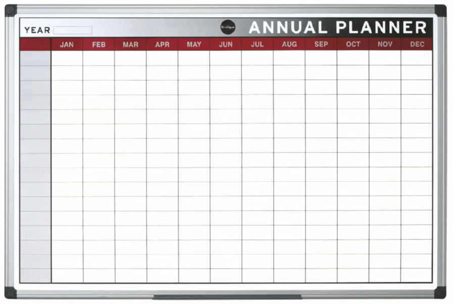 Bi-Office Annual Magnetic Whiteboard Planner Aluminium Frame 900x600mm - GA0337170 - ONE CLICK SUPPLIES