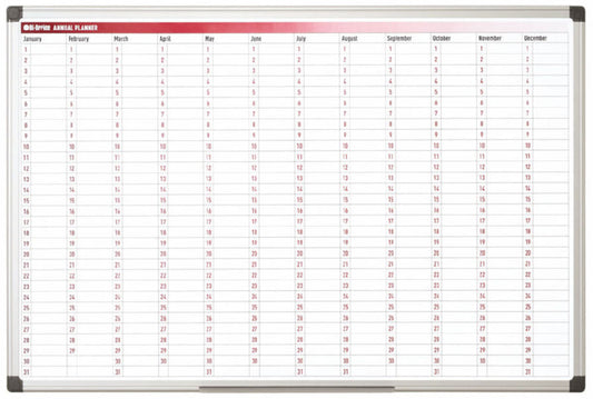 Bi-Office 365-Day Annual Magnetic Whiteboard Planner Aluminium Frame 900x600mm - GA0360170 - ONE CLICK SUPPLIES