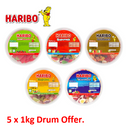 Haribo 5 x 1kg Drum MULTI PACK OFFER - ONE CLICK SUPPLIES