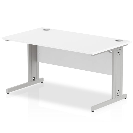 Impulse 1400 x 800mm Straight Desk White Top Silver Cable Managed Leg I000479 - ONE CLICK SUPPLIES