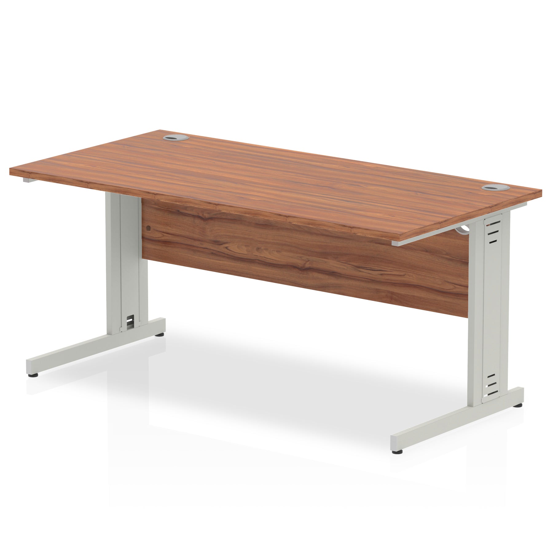 Impulse 1600 x 800mm Straight Desk Walnut Top Silver Cable Managed Leg I000499 - ONE CLICK SUPPLIES