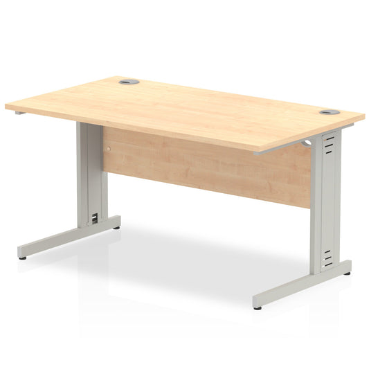 Impulse 1400 x 800mm Straight Desk Maple Top Silver Cable Managed Leg I000517 - ONE CLICK SUPPLIES