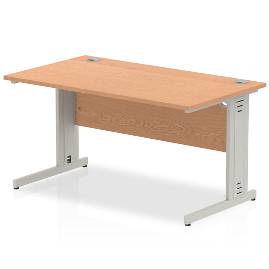 Impulse 1400 x 800mm Straight Desk Oak Top Silver Cable Managed Leg I000851 - ONE CLICK SUPPLIES