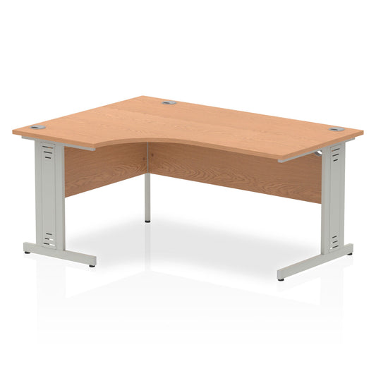 Dynamic Impulse 1600mm Left Crescent Desk Oak Top Silver Cable Managed Leg I000863 - ONE CLICK SUPPLIES