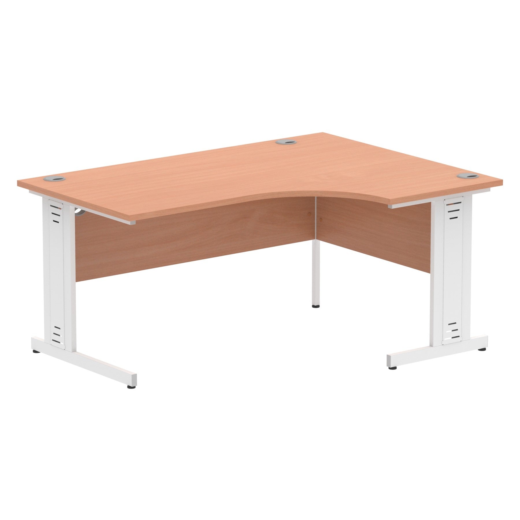 Impulse Contract Right Hand Crescent Cable Managed Leg Desk W1600 x D1200 x H730mm Beech Finish/White Frame - I001880 - ONE CLICK SUPPLIES