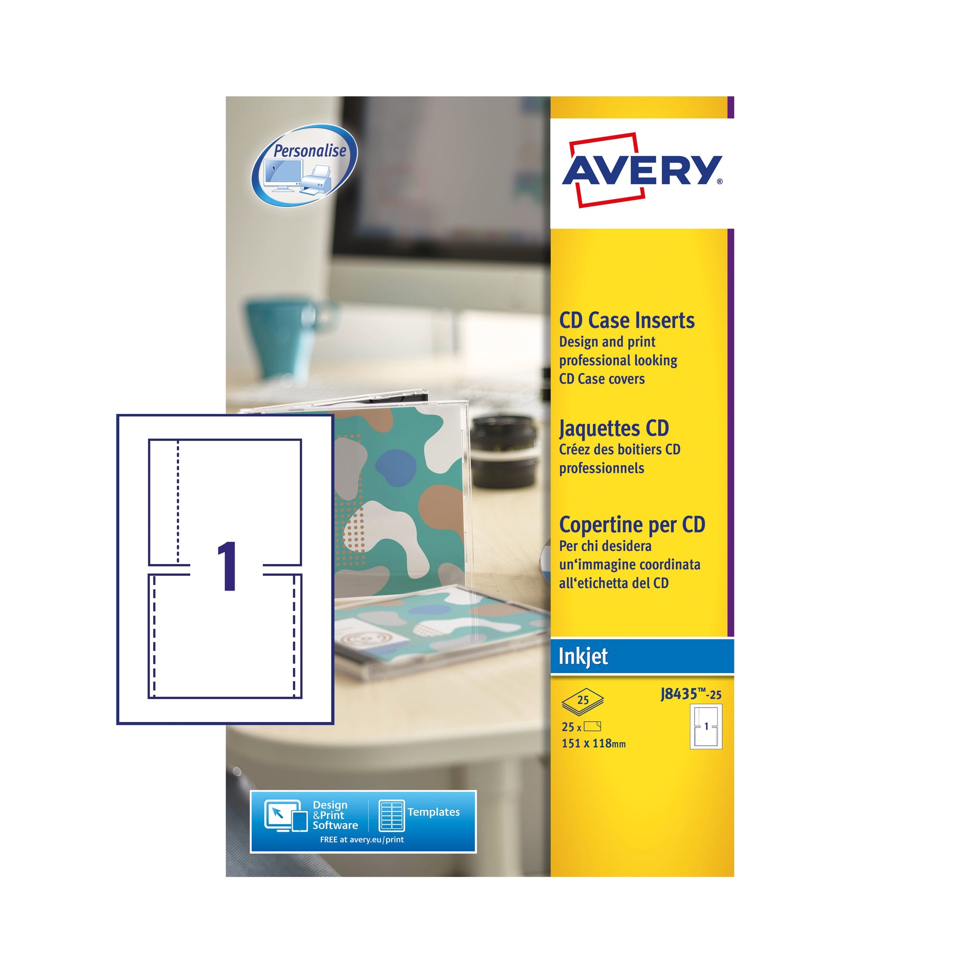 Avery Inkjet CD Case Insert (Pack 25 Inserts) J8435-25 - ONE CLICK SUPPLIES