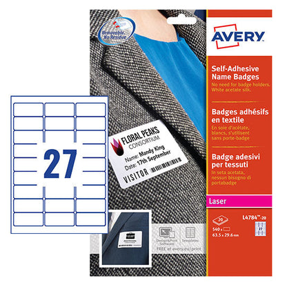 Avery Self-Adhesive Name Badge 63.5x29.6mm White (Pack 540) L4784-20 - ONE CLICK SUPPLIES