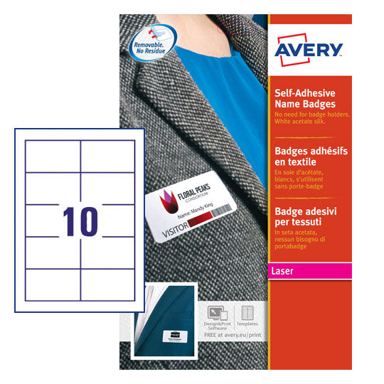 Avery Self-Adhesive Name Badge 80x50mm White/Blue (Pack 200) L4787-20 - ONE CLICK SUPPLIES