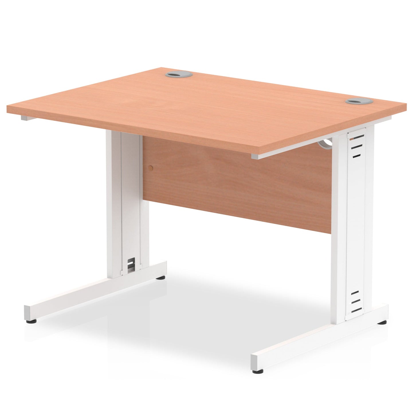 Impulse 1000 x 800mm Straight Desk Beech Top White Cable Managed Leg MI001753 - ONE CLICK SUPPLIES