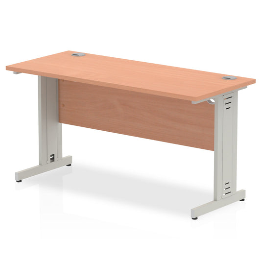 Impulse 1400 x 600mm Straight Desk Beech Top Silver Cable Managed Leg MI001760 - ONE CLICK SUPPLIES