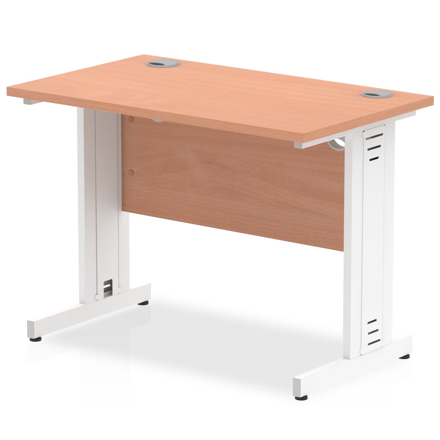 Impulse 1000 x 600mm Straight Desk Beech Top White Cable Managed Leg MI001763 - ONE CLICK SUPPLIES