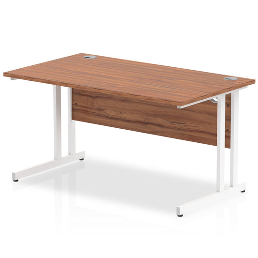 Impulse 1400 x 800mm Straight Desk Walnut Top White Cantilever Leg MI001906 - ONE CLICK SUPPLIES