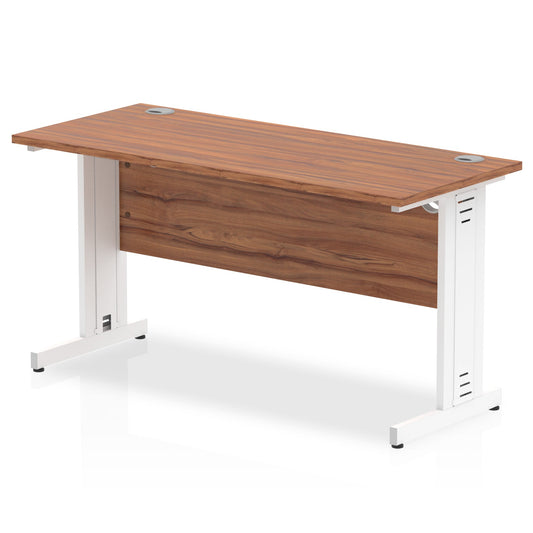 Impulse 1400 x 600mm Straight Desk Walnut Top White Cable Managed Leg MI002006 - ONE CLICK SUPPLIES