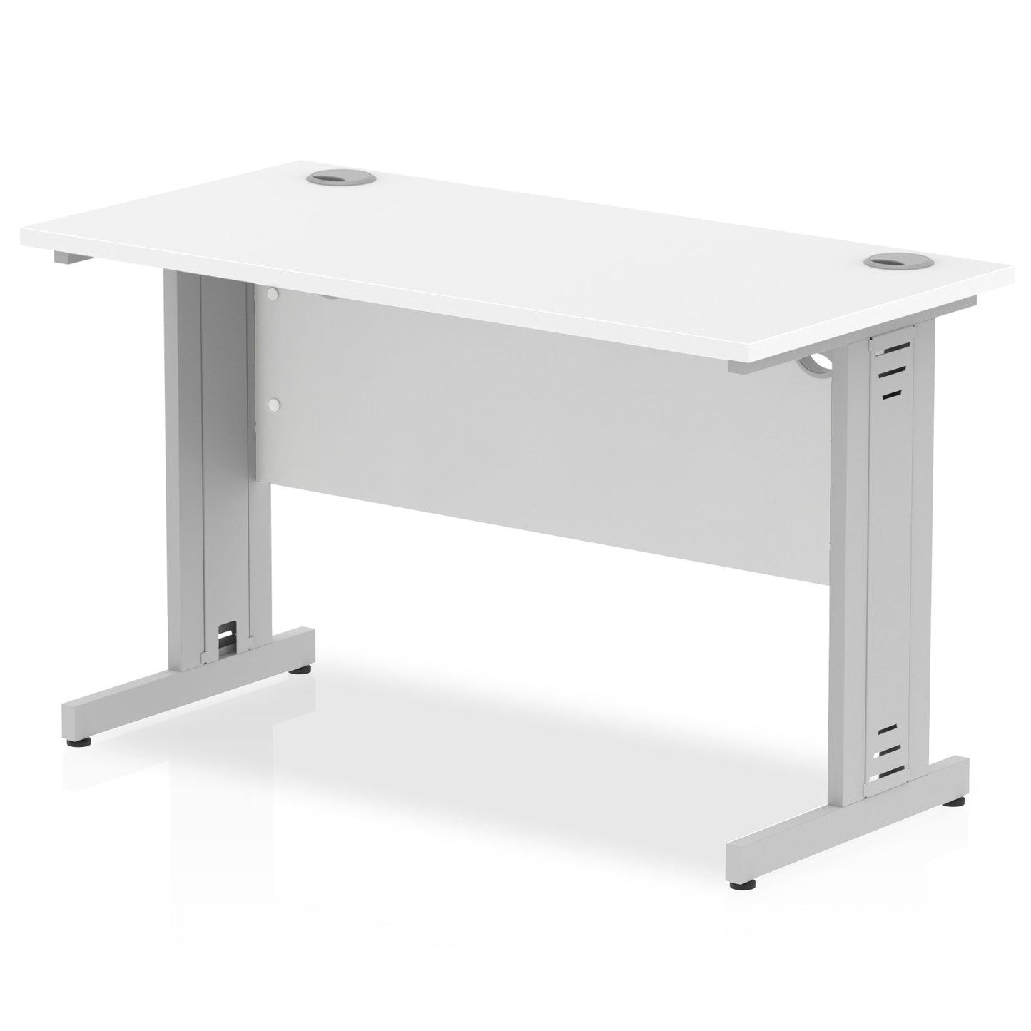 Impulse 1200 x 600mm Straight Desk White Top Silver Cable Managed Leg MI002276 - ONE CLICK SUPPLIES