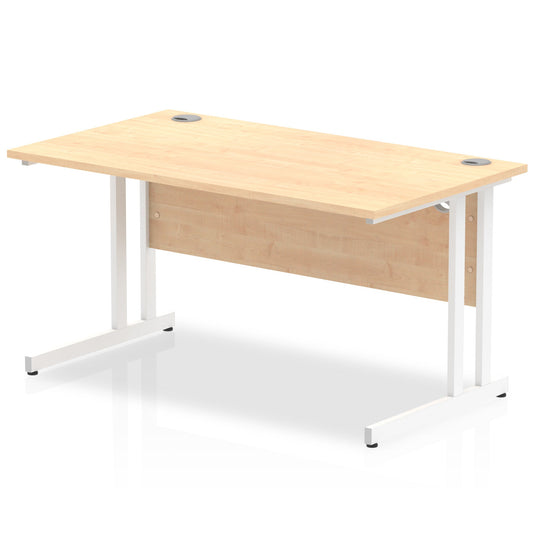 Impulse 1400 x 800mm Straight Desk Maple Top White Cantilever Leg MI002418 - ONE CLICK SUPPLIES