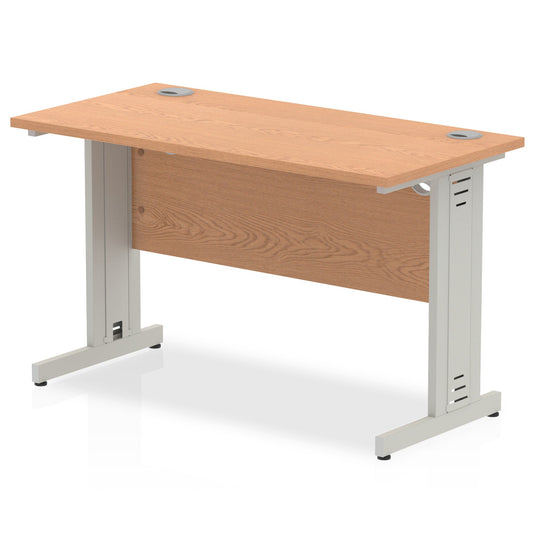 Impulse 1200 x 600mm Straight Desk Oak Top Silver Cable Managed Leg MI002728 - ONE CLICK SUPPLIES