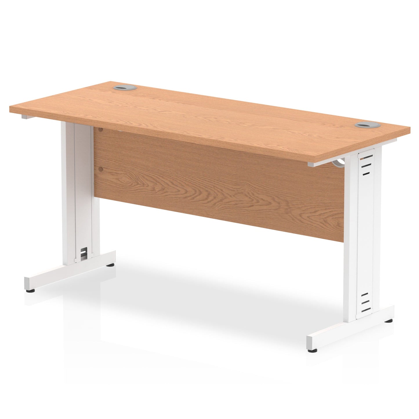 Impulse 1400 x 600mm Straight Desk Oak Top White Cable Managed Leg MI002734 - ONE CLICK SUPPLIES