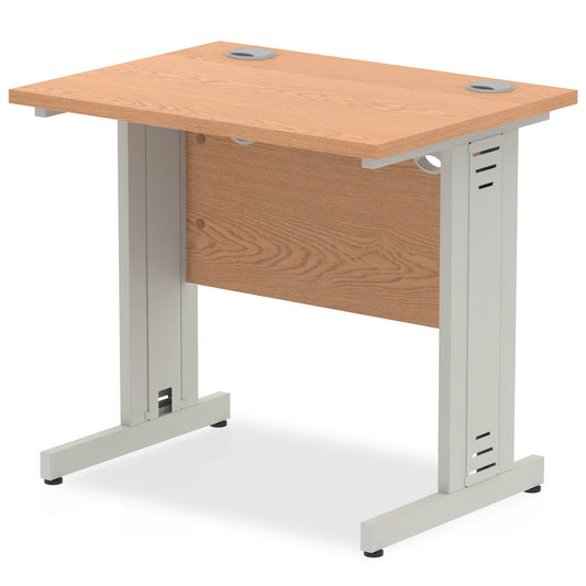 Impulse 800 x 600mm Straight Desk Oak Top Silver Cable Managed Leg MI002907 - ONE CLICK SUPPLIES