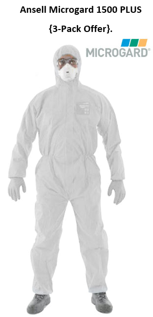 Ansell Microgard Disposable Hooded Boilersuit 1500 PLUS in White {All Sizes} - ONE CLICK SUPPLIES