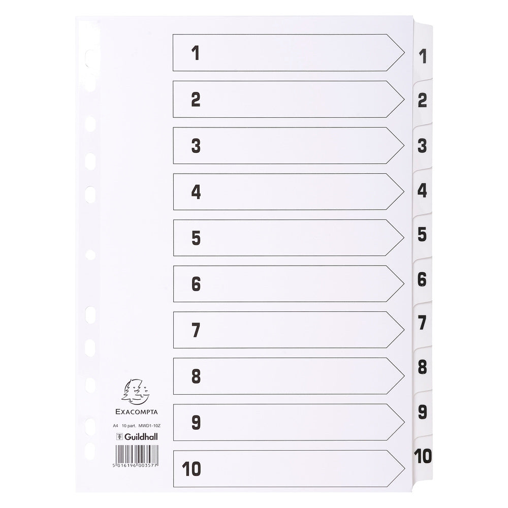 Exacompta Index 1-10 A4 160gsm Card White with White Mylar Tabs - MWD1-10Z - ONE CLICK SUPPLIES