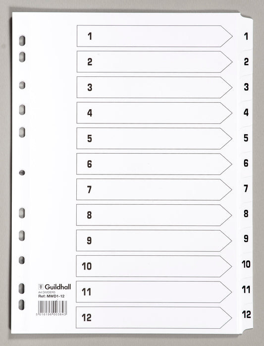 Exacompta Index 1-12 A4 160gsm Card White with White Mylar Tabs - MWD1-12Z - ONE CLICK SUPPLIES