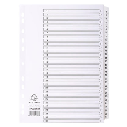 Exacompta Index 1-31 A4 160gsm Card White with White Mylar Tabs - MWD1-31Z - ONE CLICK SUPPLIES