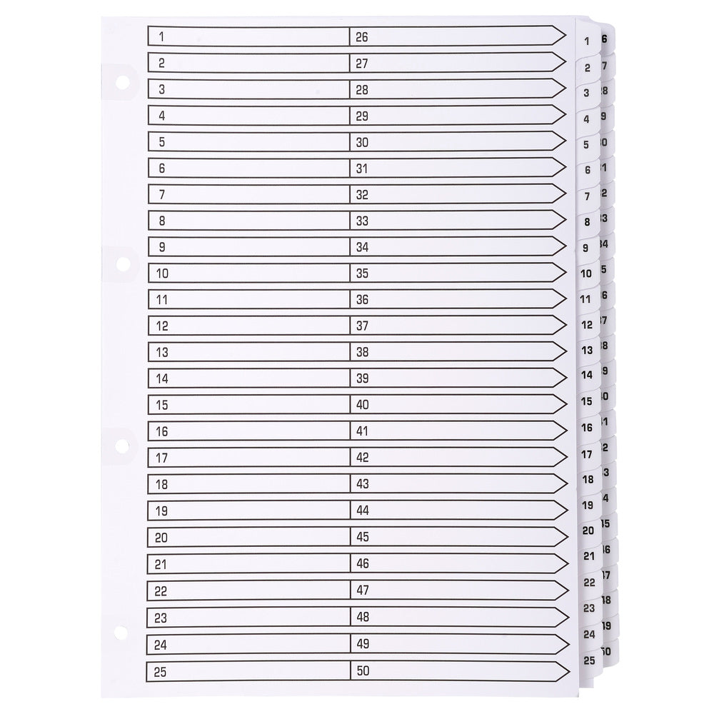 Exacompta Index 1-50 A4 160gsm Card White with White Mylar Tabs - MWD1-50Z - ONE CLICK SUPPLIES