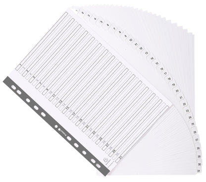 Exacompta Index 1-31 A4 160gsm Card White with White Mylar Tabs - MWD1-31Z - ONE CLICK SUPPLIES