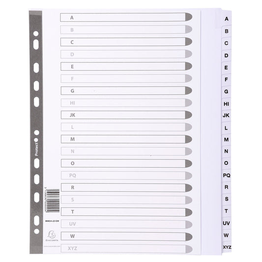 Exacompta Index A-Z A4 Extra Wide 160gsm Card White with White Mylar Tabs - MWDA-ZZ-EW - ONE CLICK SUPPLIES