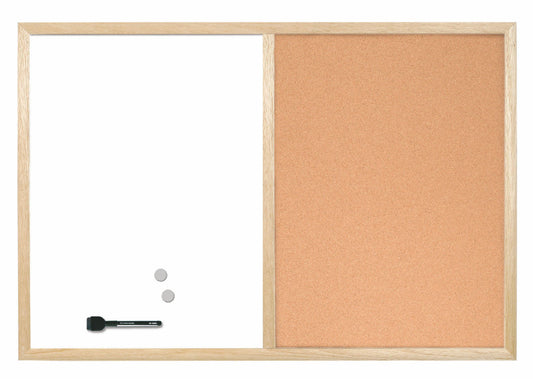 Bi-Office Combination Board Cork/Non Magnetic Whiteboard Pine Frame 600x400mm - MX03001010 - ONE CLICK SUPPLIES