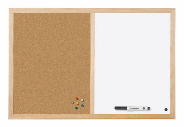 Bi-Office Combination Board Cork/Non Magnetic Whiteboard Pine Frame 900x600mm - MX07001010 - ONE CLICK SUPPLIES