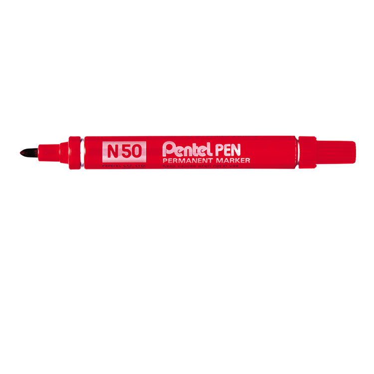 Pentel N50 Permanent Marker Bullet Tip 2.2mm Line Red (Pack 12) - N50-B - ONE CLICK SUPPLIES