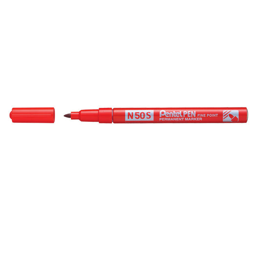 Pentel N50S Permanent Marker Fine Bullet Tip 0.5-1mm Line Red (Pack 12) - N50S-B - ONE CLICK SUPPLIES