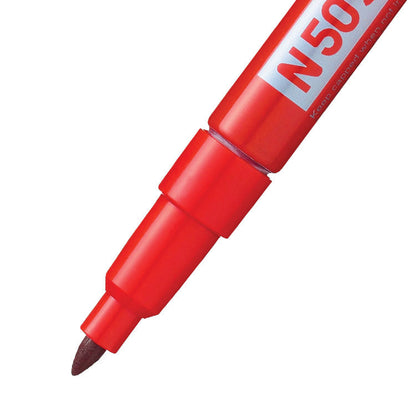 Pentel N50S Permanent Marker Fine Bullet Tip 0.5-1mm Line Red (Pack 12) - N50S-B - ONE CLICK SUPPLIES