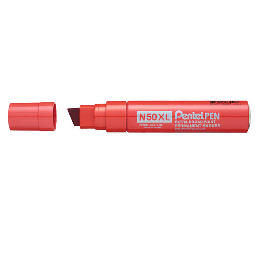 Pentel N50XL Permanent Marker Jumbo Chisel Tip 17mm Line Red (Pack 6) - N50XL-B - ONE CLICK SUPPLIES