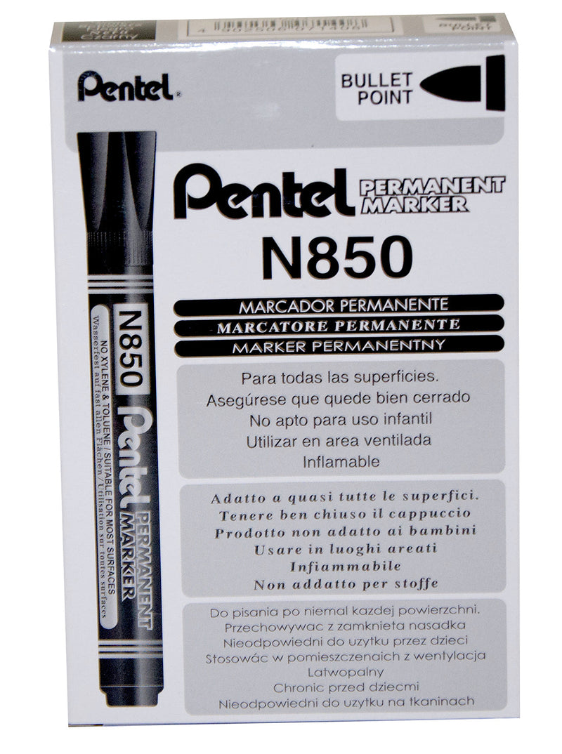 Pentel N850 Permanent Marker Bullet Tip 2.1mm Line Black (Pack 12) - N850-AE - ONE CLICK SUPPLIES