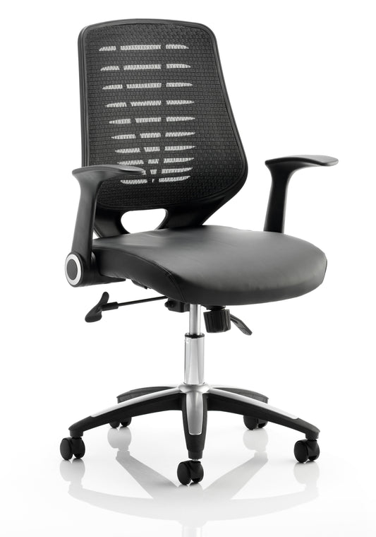 Relay Chair Leather Seat Black Back With Arms OP000117 - ONE CLICK SUPPLIES