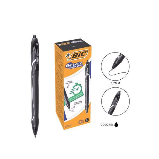 Bic Gel-ocity Quick Dry Gel Retractable Rollerball Pen 0.7mm Tip 0.3mm Line Black (Pack 12) - 949873