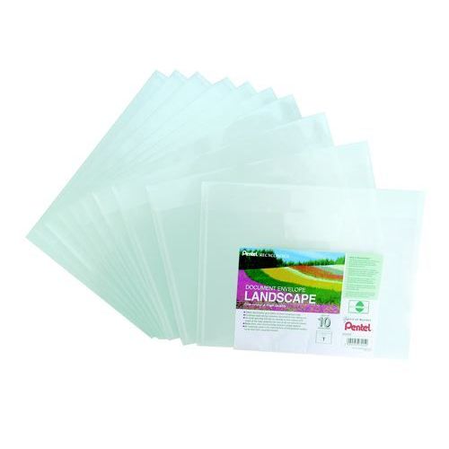 Pentel Recycology Document Envelope Polypropylene 240x310mm Landscape Clear (Pack 10) - DCD74T - ONE CLICK SUPPLIES