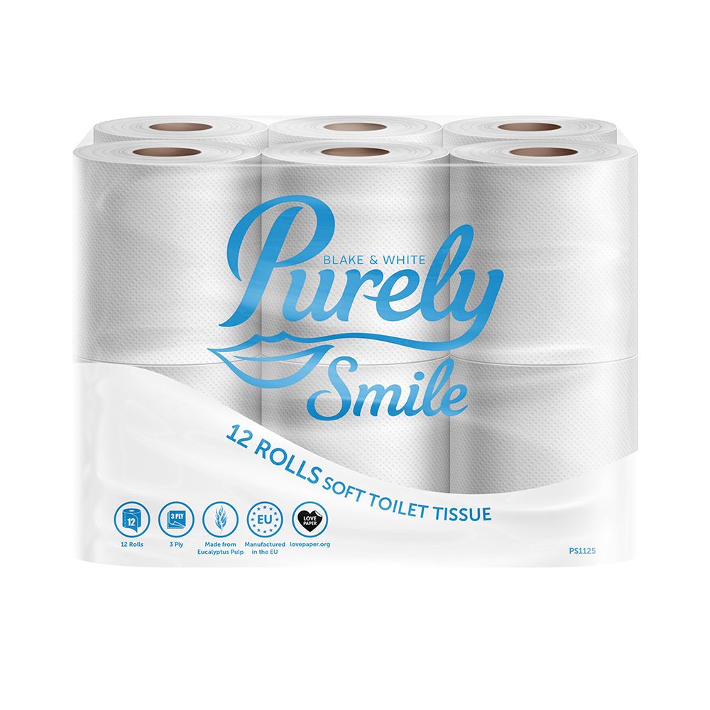 Blake & White PS1126 Purely Smile 3ply Soft Toilet Roll | Pack of 12 | PS1125 | FSC Certified, White