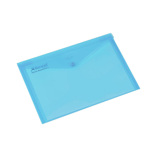 Rexel (A4) Popper Wallets (Blue) - 1 x Pack of 5 Wallets - ONE CLICK SUPPLIES