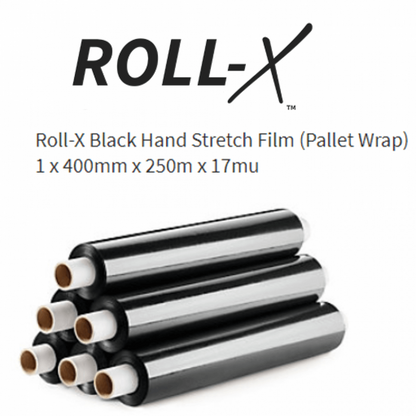 Roll-X Long Length, 250m Black Hand Stretch Film (Pallet Wrap) - ONE CLICK SUPPLIES