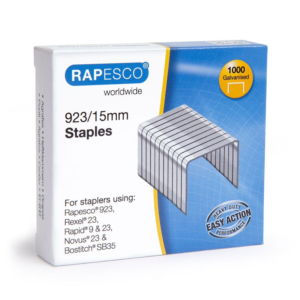 Rapesco 923/15mm Galvanised Heavy Duty Staples (Pack of 1000) - ONE CLICK SUPPLIES