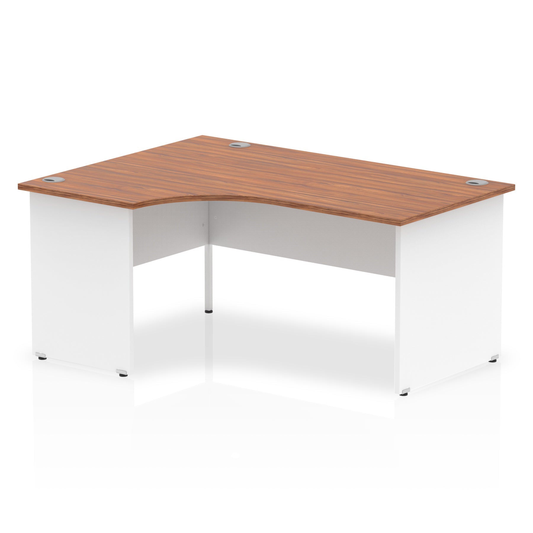 Dynamic Impulse 1600mm Left Crescent Desk Walnut Top White Panel End Leg TT000025 - ONE CLICK SUPPLIES