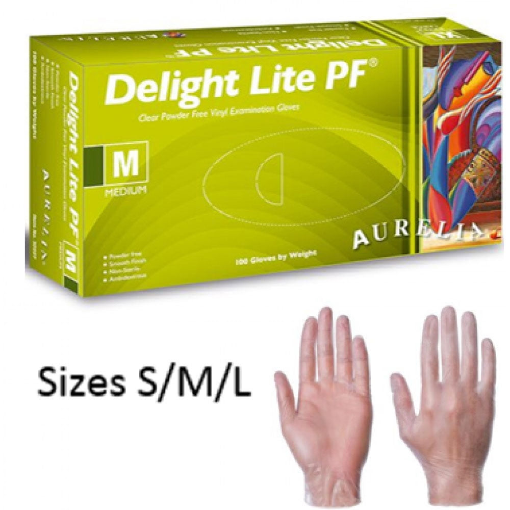 Delight Lite PF "Powder Free" Clear Vinyl Gloves x 100 S/M/L - ONE CLICK SUPPLIES